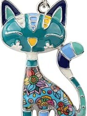 NEW Cat Necklace Enamel Alloy Chain Pendant Colorful Standout Jewelry